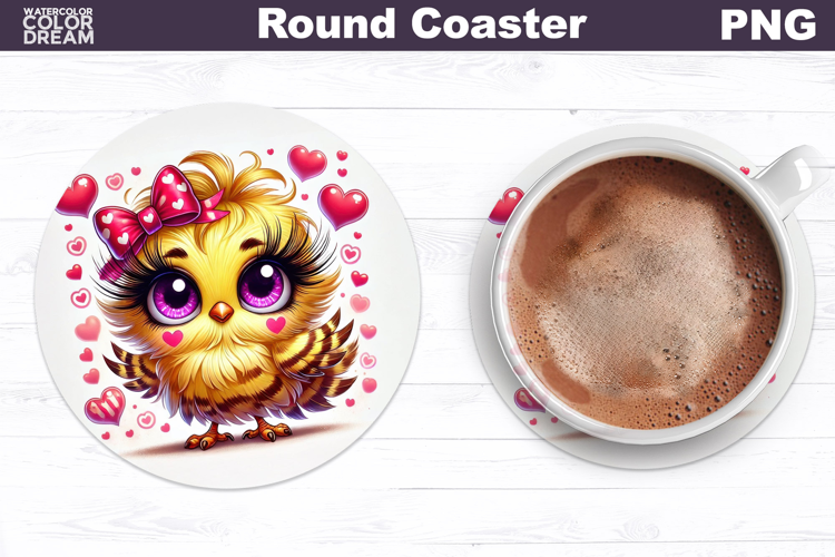 Cute Bird Love Coaster | Valentine Sublimation Design