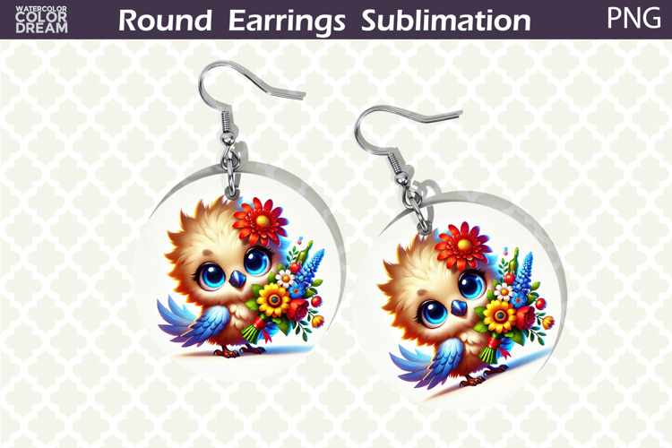 Bird Round Earrings | Bird Floral Earrings Sublimation