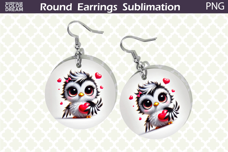 Bird Round Earrings | Bird Heart Earrings Sublimation