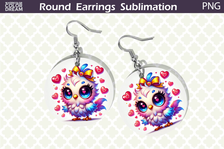 Bird Round Earrings | Bird Heart Earrings Sublimation