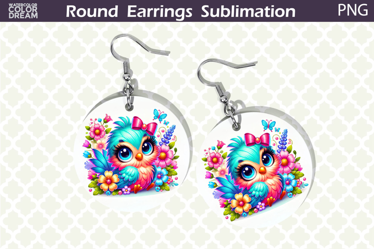 Bird Round Earrings | Bird Floral Earrings Sublimation