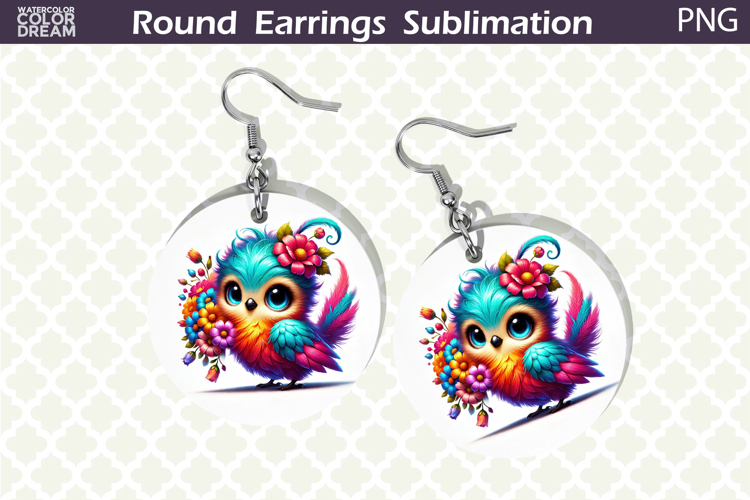 Bird Round Earrings | Bird Floral Earrings Sublimation