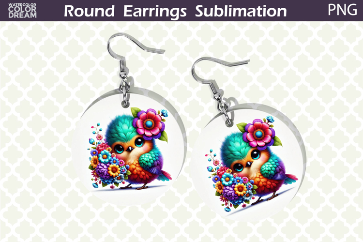 Bird Round Earrings | Bird Floral Earrings Sublimation