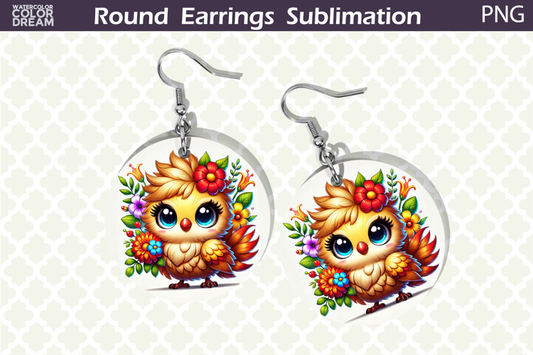 Bird Round Earrings | Bird Floral Earrings Sublimation