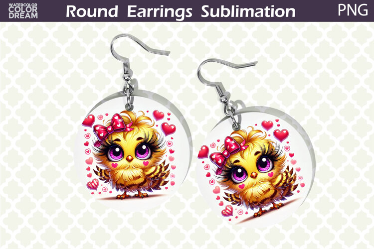 Bird Round Earrings | Bird Heart Earrings Sublimation example image 1