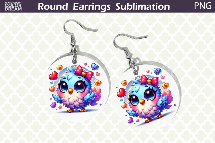 Bird Round Earrings | Bird Heart Earrings Sublimation