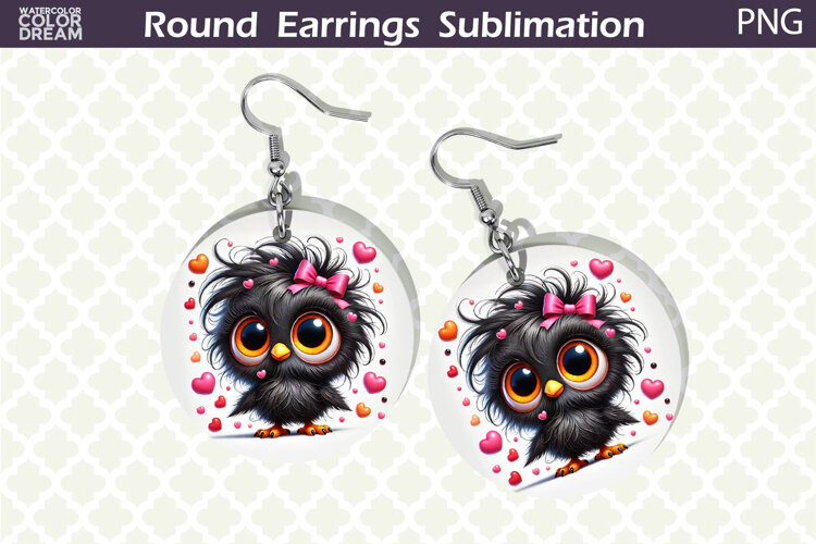 Bird Round Earrings | Bird Heart Earrings Sublimation example image 1