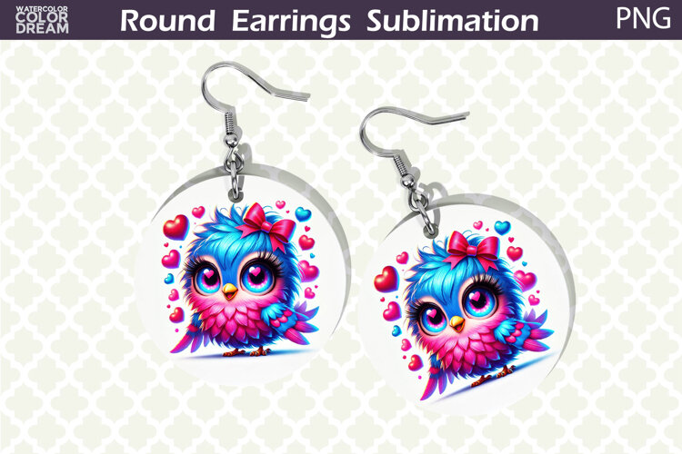Bird Round Earrings | Bird Heart Earrings Sublimation example image 1