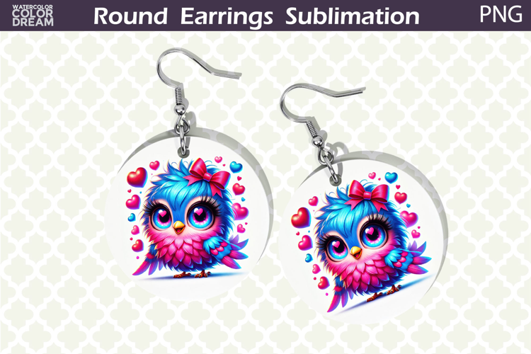Bird Round Earrings | Bird Heart Earrings Sublimation
