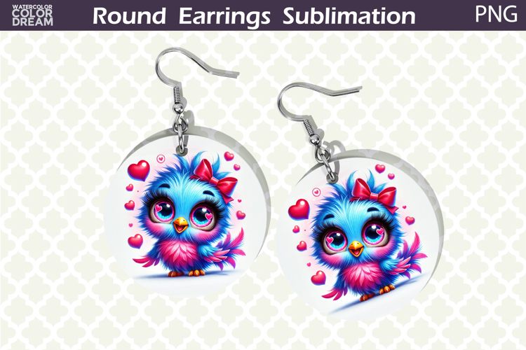 Bird Round Earrings | Bird Heart Earrings Sublimation