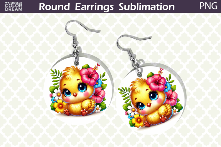 Bird Round Earrings | Bird Floral Earrings Sublimation