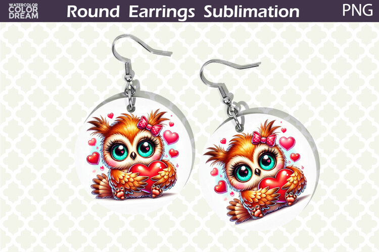 Bird Round Earrings | Bird Heart Earrings Sublimation example image 1