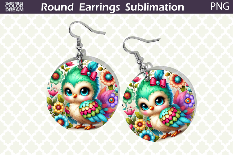 Bird Round Earrings | Bird Floral Earrings Sublimation