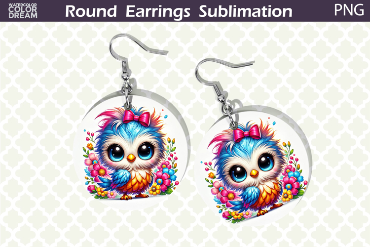 Bird Round Earrings | Bird Floral Earrings Sublimation