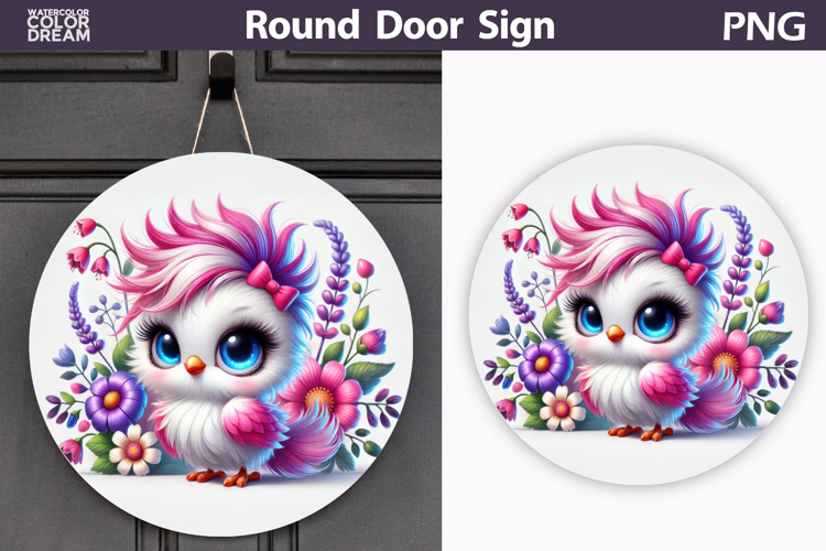 Bird Floral Round Sign | Spring Bird Flowers Sublimation