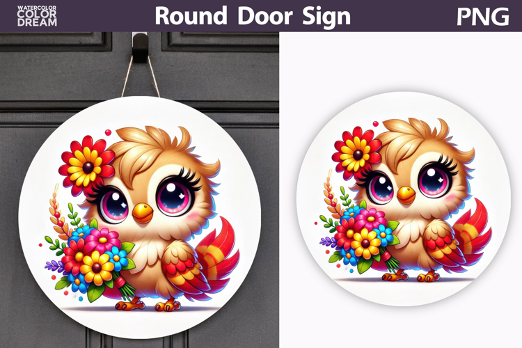 Bird Floral Round Sign | Spring Bird Flowers Sublimation