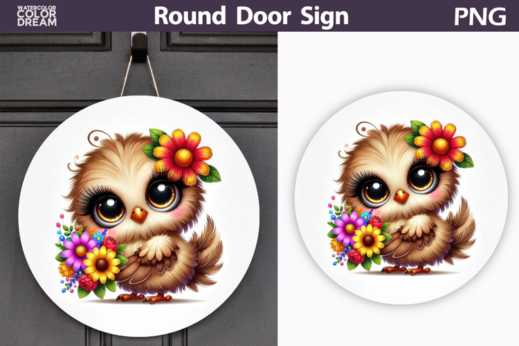 Bird Floral Round Sign | Spring Bird Flowers Sublimation