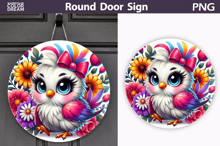 Bird Floral Round Sign | Spring Bird Flowers Sublimation