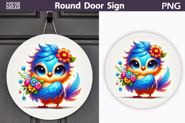 Bird Floral Round Sign | Spring Bird Flowers Sublimation