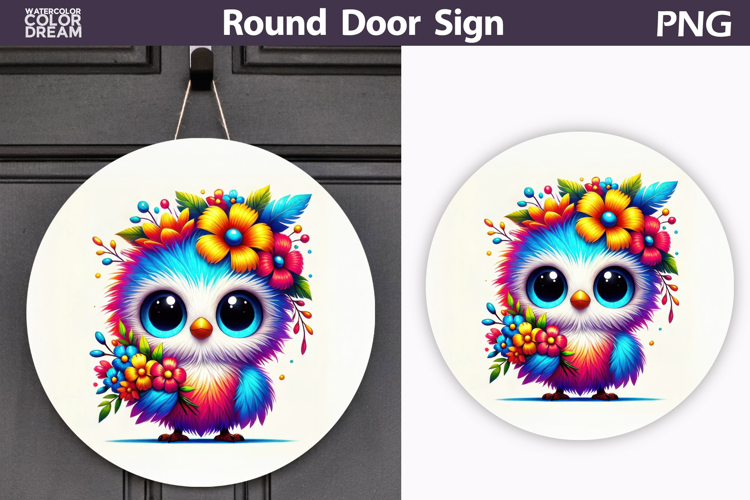 Bird Floral Round Sign | Spring Bird Flowers Sublimation