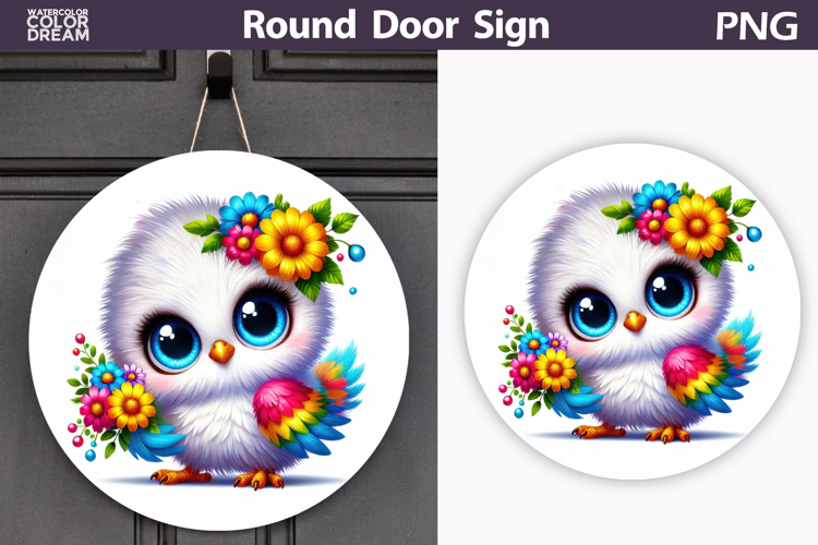 Bird Floral Round Sign | Spring Bird Flowers Sublimation