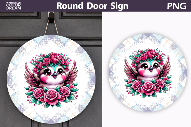 Floral Bird Round Door Sign | Spring Farmhouse Decor