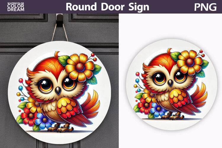 Bird Floral Round Sign | Spring Bird Flowers Sublimation example image 1