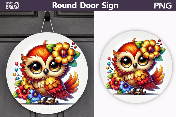 Bird Floral Round Sign | Spring Bird Flowers Sublimation