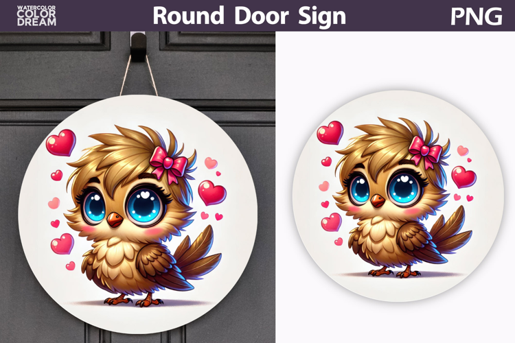 Bird Heart Round Sign | Valentine Bird Sublimation