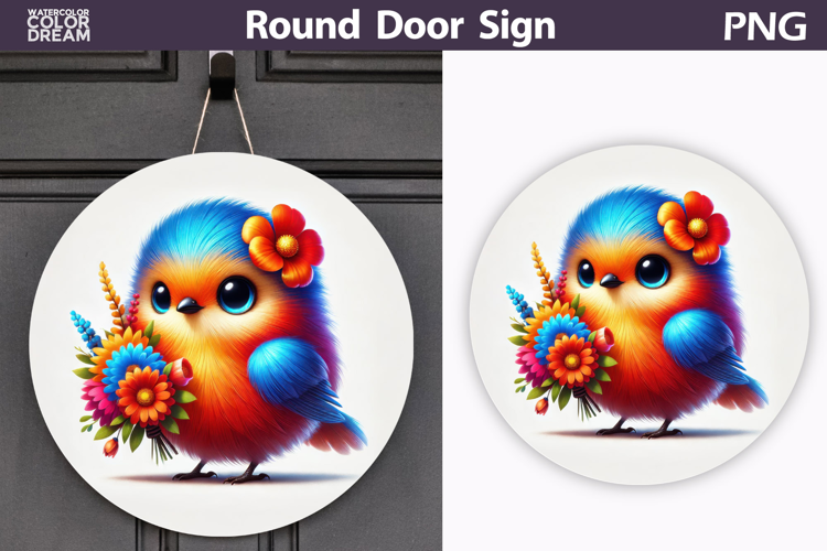 Bird Floral Round Sign | Spring Bird Flowers Sublimation