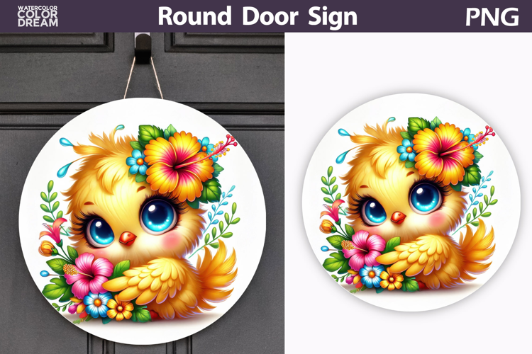 Bird Floral Round Sign | Spring Bird Flowers Sublimation
