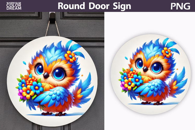 Bird Floral Round Sign | Spring Bird Flowers Sublimation