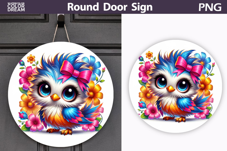 Bird Floral Round Sign | Spring Bird Flowers Sublimation
