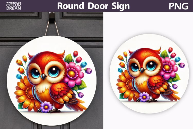 Bird Floral Round Sign | Spring Bird Flowers Sublimation