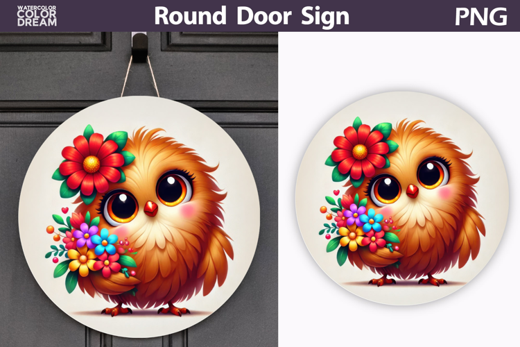 Bird Floral Round Sign | Spring Bird Flowers Sublimation