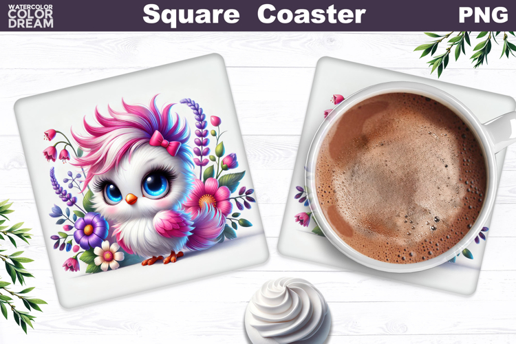 Cute Bird Floral Square Coaster | Funny Bird Sublimation