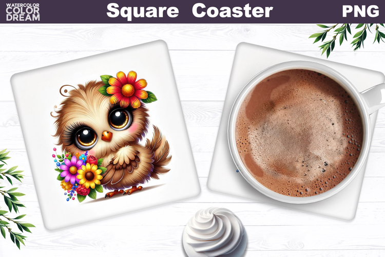 Cute Bird Floral Square Coaster | Funny Bird Sublimation