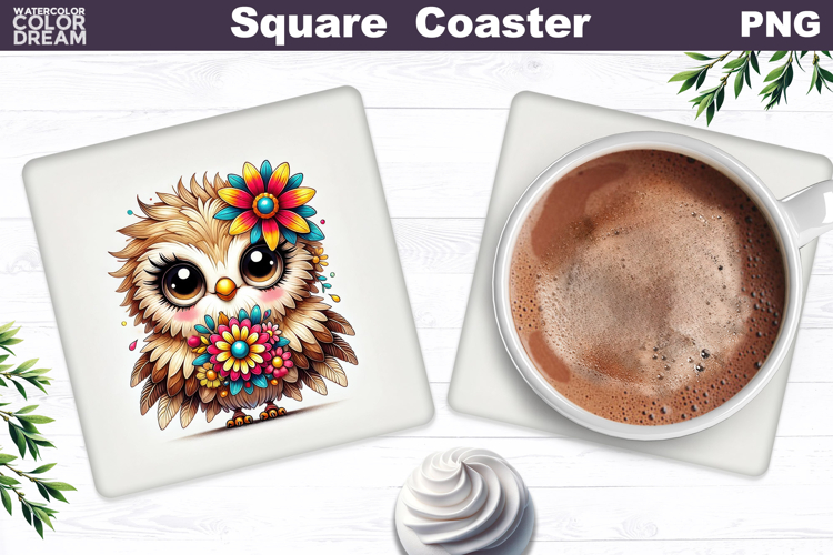 Cute Bird Floral Square Coaster | Funny Bird Sublimation