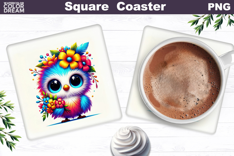 Cute Bird Floral Square Coaster | Funny Bird Sublimation