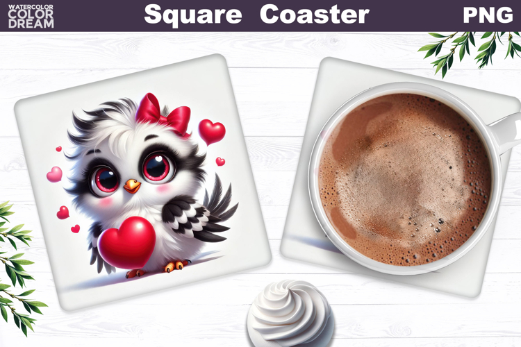 Cute Bird Floral Square Coaster | Funny Bird Sublimation