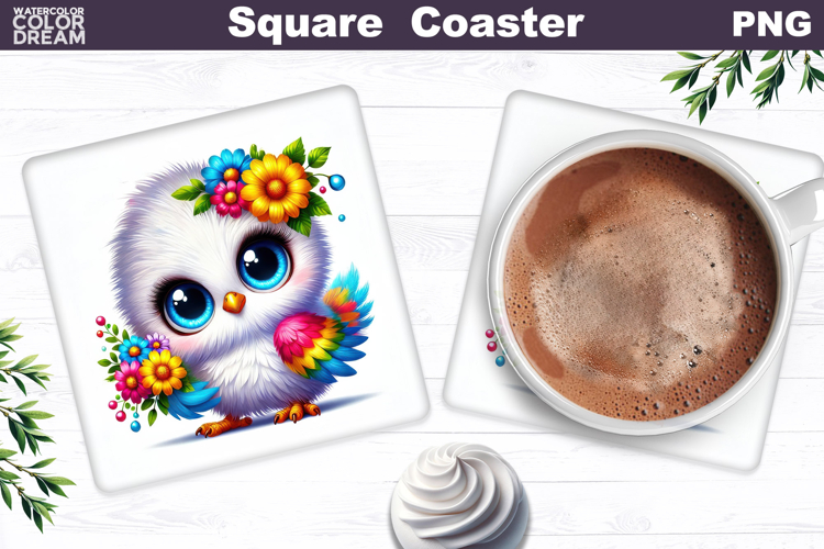 Cute Bird Floral Square Coaster | Funny Bird Sublimation