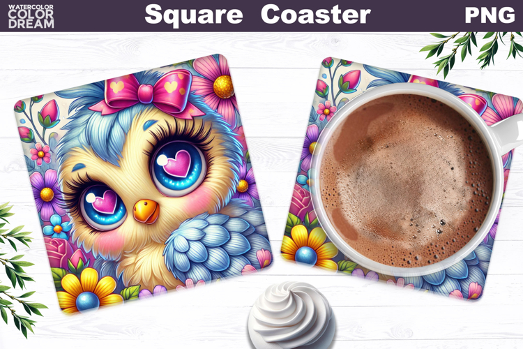 Cute Bird Floral Square Coaster | Funny Bird Sublimation