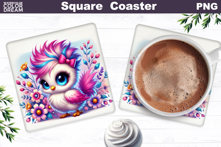Cute Bird Floral Square Coaster | Funny Bird Sublimation