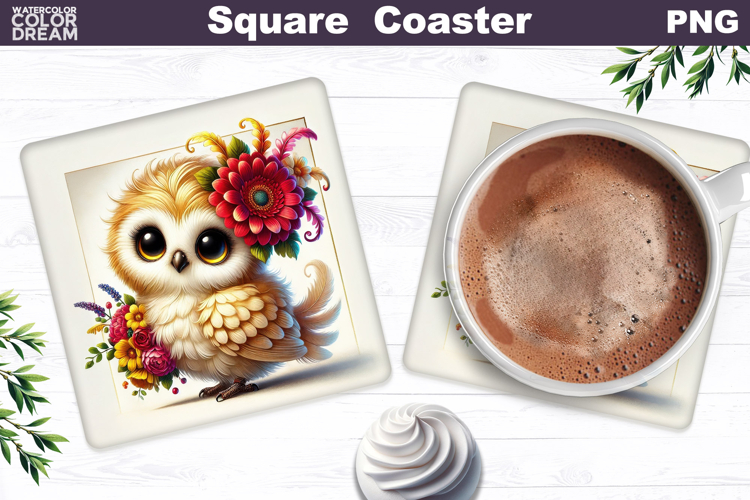 Cute Bird Floral Square Coaster | Funny Bird Sublimation