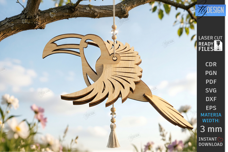 Bird Suncatcher Laser Cut | Hanging Garden Decor | Floral