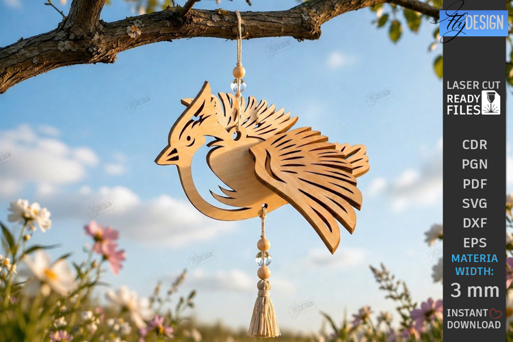 Bird Suncatcher Laser Cut | Hanging Garden Decor | Floral