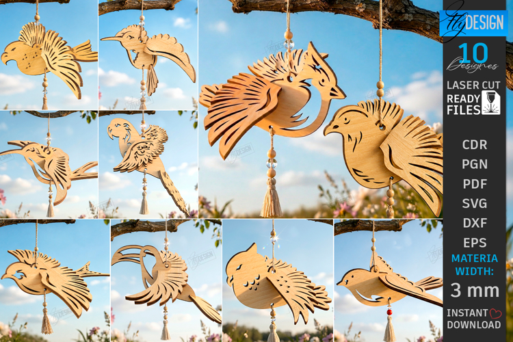 Bird Suncatcher Laser Cut Bundle | Hanging Garden Decor |CNC