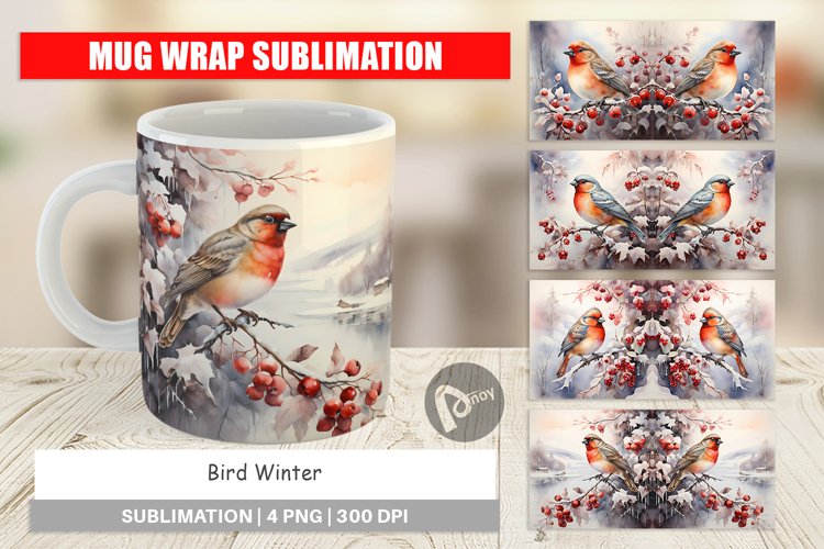 Mug Wrap Design Bird Winter