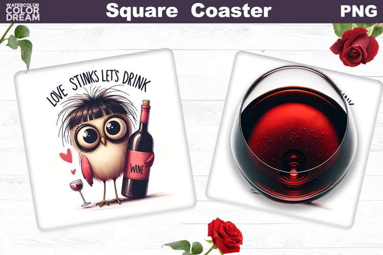 Funny Wine Quote Square Coaster | Funny Bird Coaster example image 1