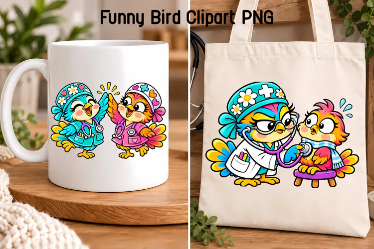 Funny Nurse Birds Clipart PNG | Bird sublimation design